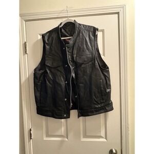 Silver Bike Men's 2XL Leather Black Zip Up Vest Motorcycle Pockets
